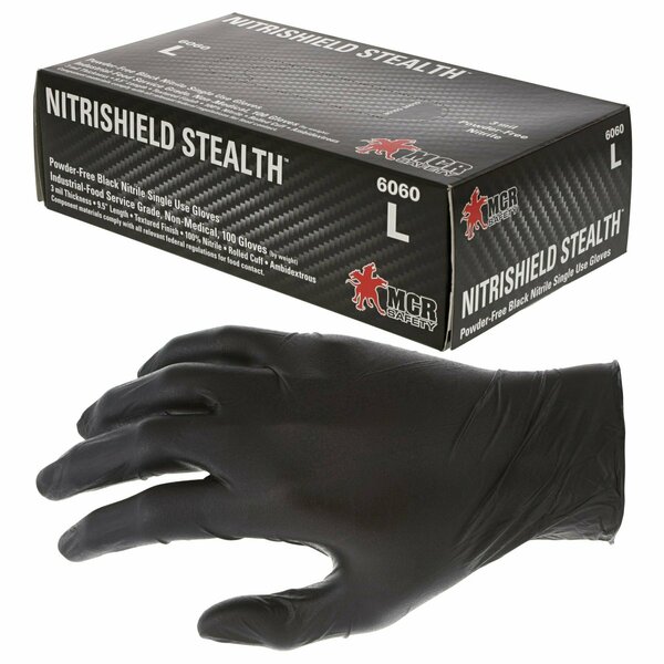 Mcr Safety NitriShield, Nitrile Disposable Gloves, 3.7 mil Palm, Nitrile, Powder-Free, M, 1000 PK, Black 6060M
